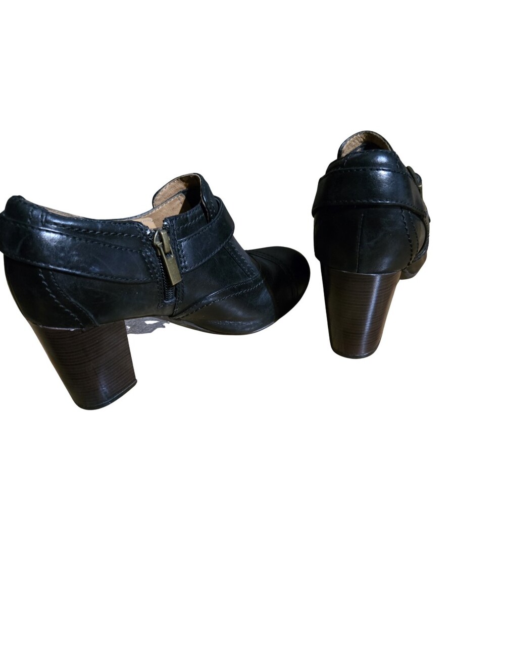 Clarks Women’s 5M Booties Western Leather Block Heels Black - Picture 5 of 8